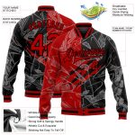 Red Black Graffiti Pattern 3D Bomber Jacket Full Snap Varsity Letterman Coat Custom Graffiti Pattern Red-Black Scratch 3D