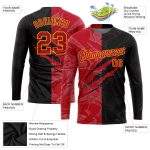 Custom Red-Gold Graffiti Pattern 3D Long Sleeve Performance T-Shirt Custom Graffiti Pattern Red-Gold Scratch 3D Long Sleeve
