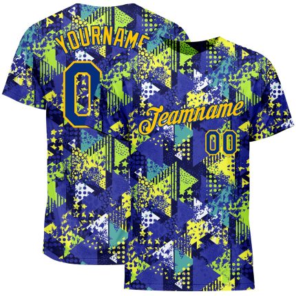 Royal-Gold Custom Graffiti Pattern 3D Geometric Triangle Dots Performance T-Shirt Custom Graffiti Pattern Royal-Gold 3D Creative