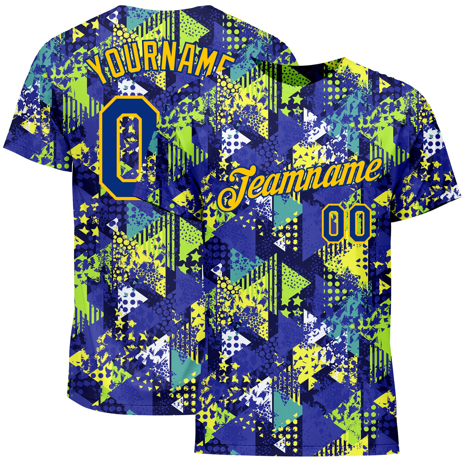 Royal-Gold Custom Graffiti Pattern 3D Geometric Triangle Dots Performance T-Shirt Custom Graffiti Pattern Royal-Gold 3D Creative
