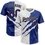 Custom Graffiti Royal-Old Gold 3D Two-Button Unisex Softball Jersey Custom Graffiti Pattern Royal-Old Gold 3D Two-Button