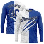 Custom Graffiti Pattern Long Sleeve Performance T-Shirt in Royal-Old Gold 3D Design Custom Graffiti Pattern Royal-Old Gold