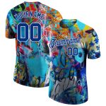 Custom Graffiti Pattern Performance T-Shirt Royal-White 3D Style 7090 Custom Graffiti Pattern Royal-White 3D Performance