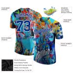 Custom Graffiti Pattern Performance T-Shirt Royal-White 3D Style 7090 Custom Graffiti Pattern Royal-White 3D Performance