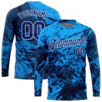 Custom Graffiti Pattern 3D Long Sleeve Performance T-Shirt - Royal-White Abstract Ink Handmade Art Custom Graffiti Pattern