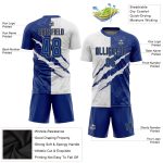 Custom Graffiti Pattern Soccer Jersey - Royal White & Old Gold Sublimation Uniform Custom Graffiti Pattern Royal White-Old