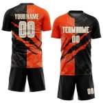 Custom Graffiti Pattern Soccer Jersey White Black Orange Old Gold Sublimation Uniform Custom Graffiti Pattern White Black