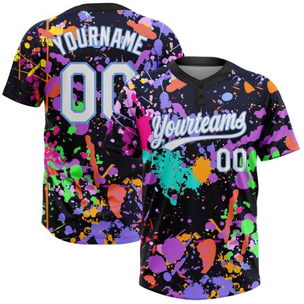 Custom Graffiti Pattern 3D Softball Jersey - White Light Blue Unisex, Two-Button Design Custom Graffiti Pattern White-Light