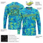 Custom Graffiti Pattern Long Sleeve Performance T-Shirt in White and Light Blue Custom Graffiti Pattern White-Light Blue