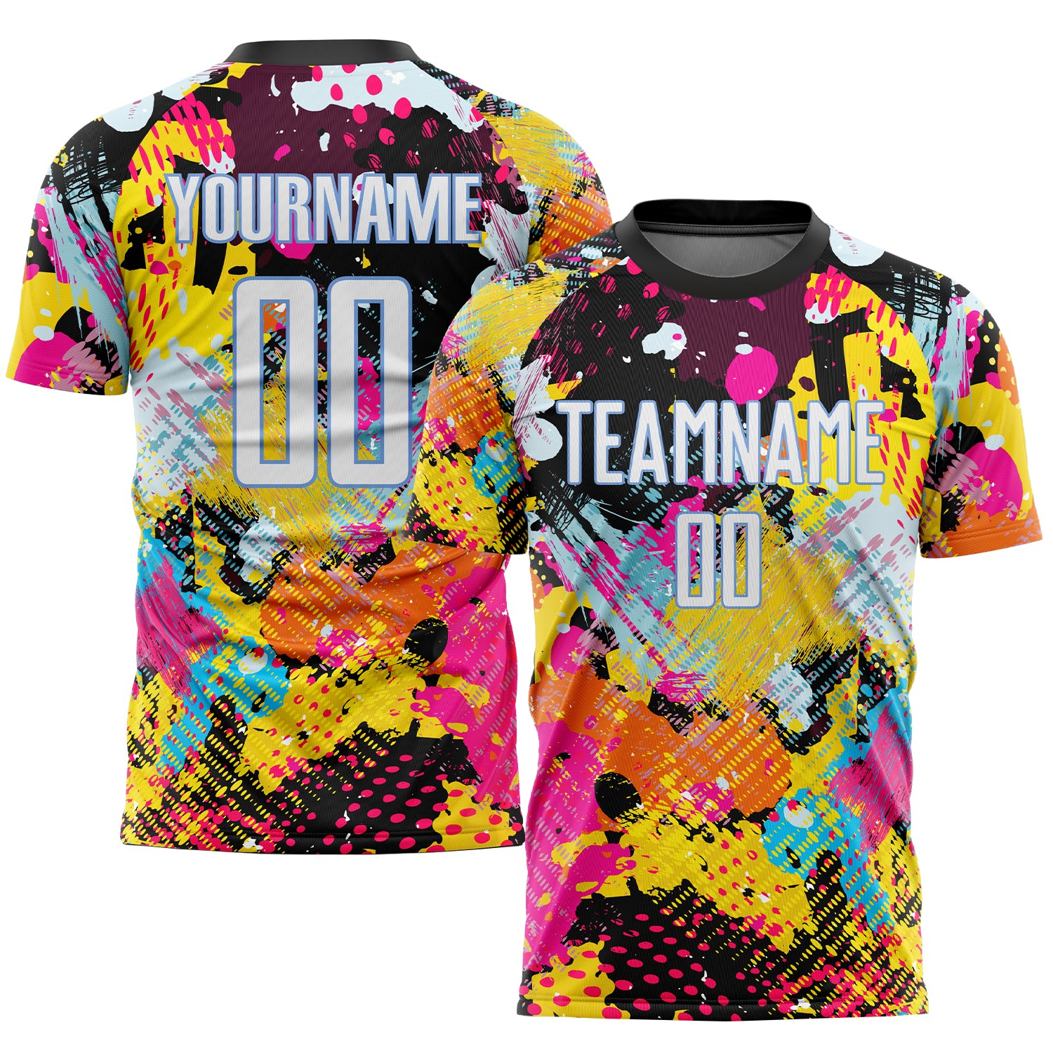 Custom Graffiti Pattern Soccer Jersey - White Light Blue Sublimation Uniform Custom Graffiti Pattern White-Light Blue Sublimation