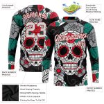 Custom Graffiti Skull 3D Long Sleeve Performance T-Shirt - White Red Fashion Shirt Custom Graffiti Pattern White-Red Skull