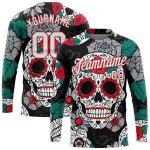 Custom Graffiti Skull 3D Long Sleeve Performance T-Shirt - White Red Fashion Shirt Custom Graffiti Pattern White-Red Skull