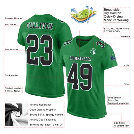 Grass Green Black-White Authentic Football Jersey Custom Design for Fans Custom Grass Green Black-White Mesh Authentic Football