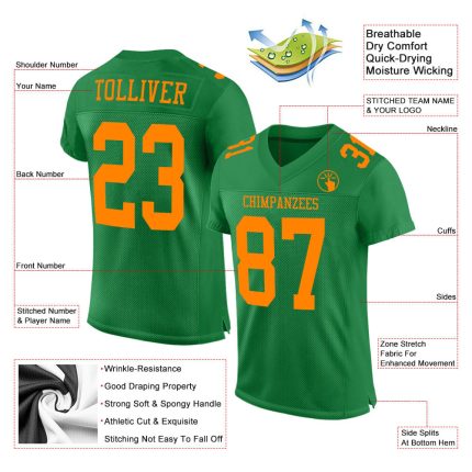 Custom Grass Green Blaze Orange Mesh Football Jersey - Authentic Team Apparel Custom Grass Green Blaze Orange Mesh Authentic