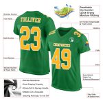 Custom grass green, gold and white mesh football jersey, back view