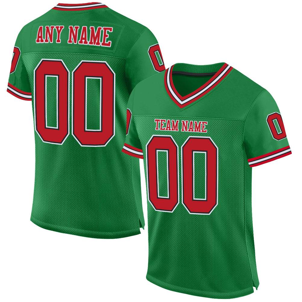 Authentic Throwback Football Jersey in Custom Grass Green Red-Black Mesh Custom Grass Green Red-Black Mesh Authentic Throwback