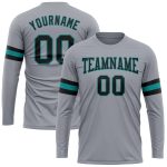 Performance T-Shirt for Men, Custom Gray Black-Aqua Long Sleeve Top Custom Gray Black-Aqua Long Sleeve Performance T-Shirt
