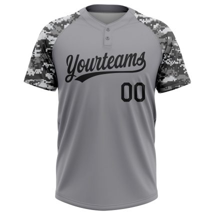 Custom Gray Black Camo Softball Jersey Unisex Two-Button Design Custom Gray Black-Camo Two-Button Unisex Softball Jersey
