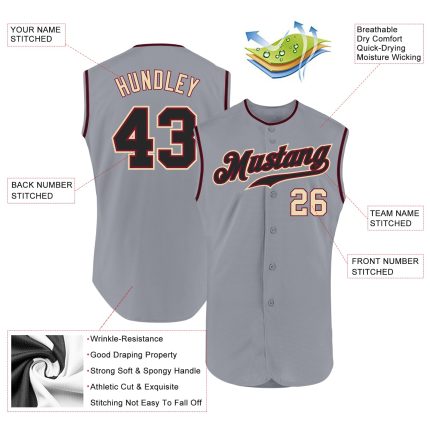 Custom Gray Black Cream Sleeveless Baseball Jersey - Authentic Sports Apparel Custom Gray Black-Cream Authentic Sleeveless