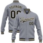 Custom Gray Black Cream Varsity Letterman Jacket Full-Snap Bomber for Men Custom Gray Black-Cream Bomber Full-Snap Varsity