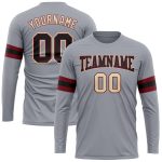 Custom Gray Black Crimson Cream Performance Long Sleeve T-Shirt Custom Gray Black Crimson-Cream Long Sleeve Performance T-Shirt