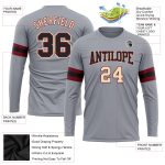 Custom Gray Black Crimson Cream Performance Long Sleeve T-Shirt Custom Gray Black Crimson-Cream Long Sleeve Performance T-Shirt