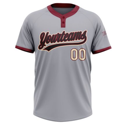 Custom Unisex Softball Jersey in Gray Black Crimson Cream - Two-Button Design Custom Gray Black Crimson-Cream Two-Button