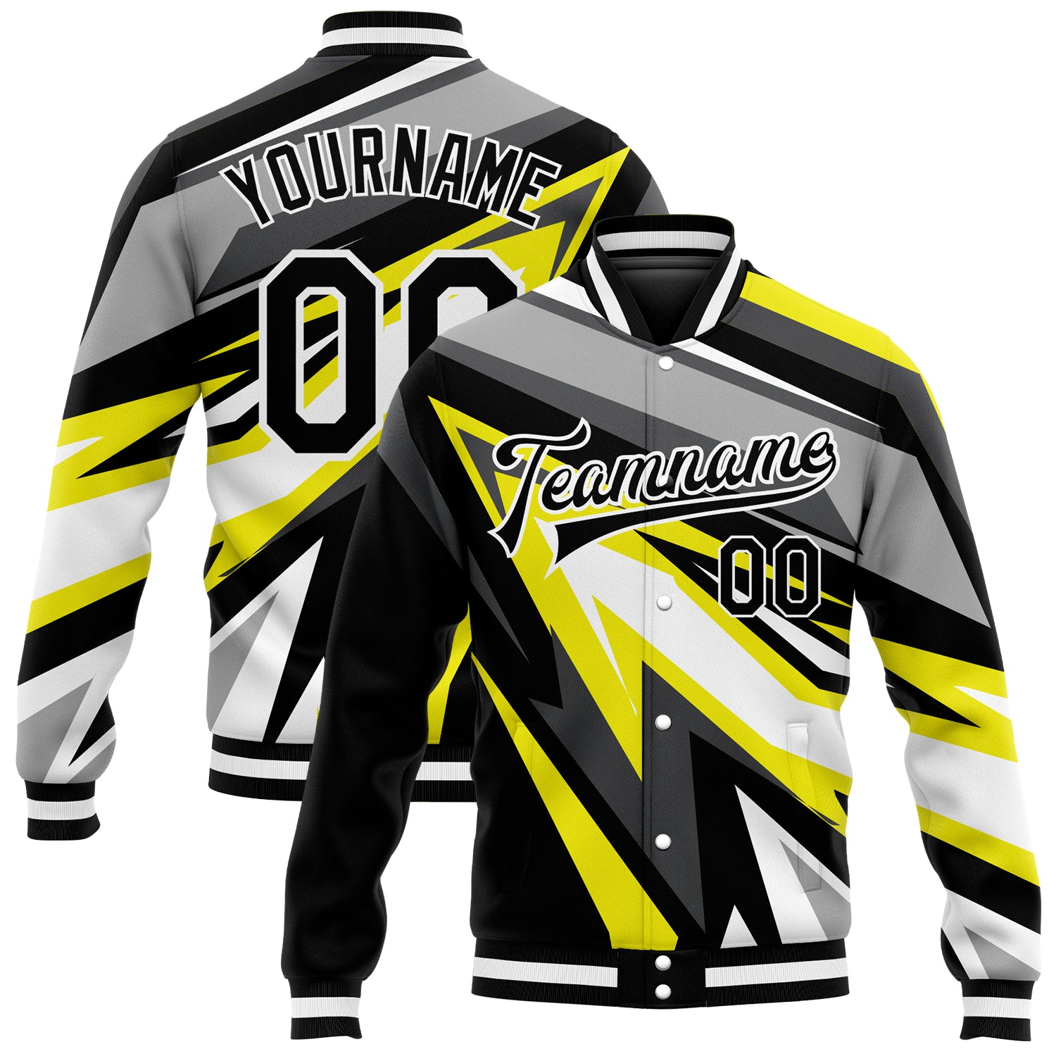 Custom 3D Pattern Gray Black Gold Bomber Jacket Full-Snap Varsity Letterman Custom Gray Black-Gold 3D Pattern Design Bomber