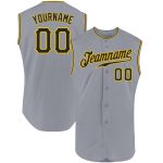 Custom Gray Black Gold Sleeveless Baseball Jersey - Authentic Athletic Apparel Custom Gray Black-Gold Authentic Sleeveless
