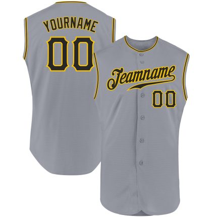 Custom Gray Black Gold Sleeveless Baseball Jersey - Authentic Athletic Apparel Custom Gray Black-Gold Authentic Sleeveless