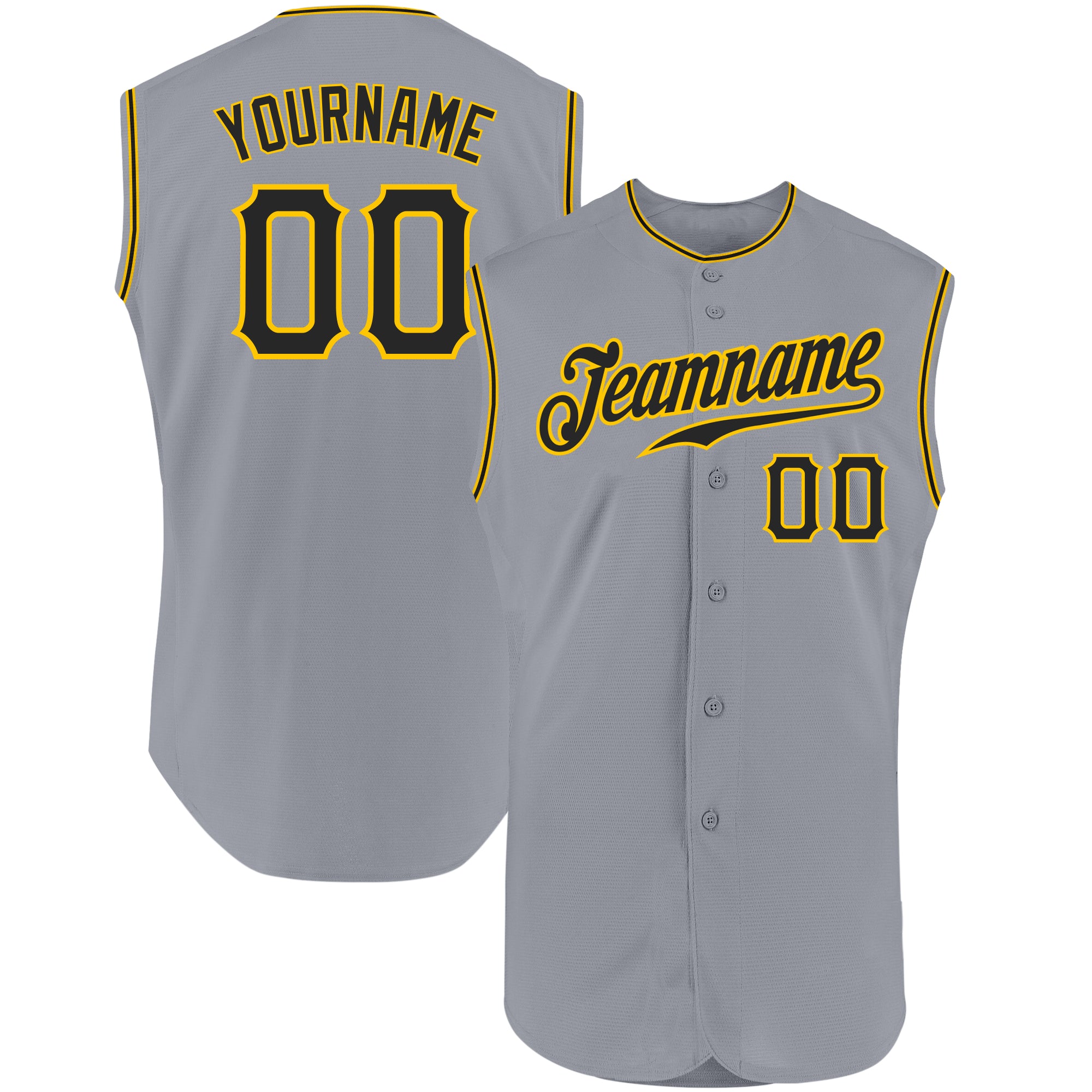 Custom Gray Black-Gold Authentic Sleeveless Baseball Jersey Custom Gray Black Gold Sleeveless Baseball Jersey - Authentic Athletic Apparel Custom Gray Black-Gold Authentic Sleeveless