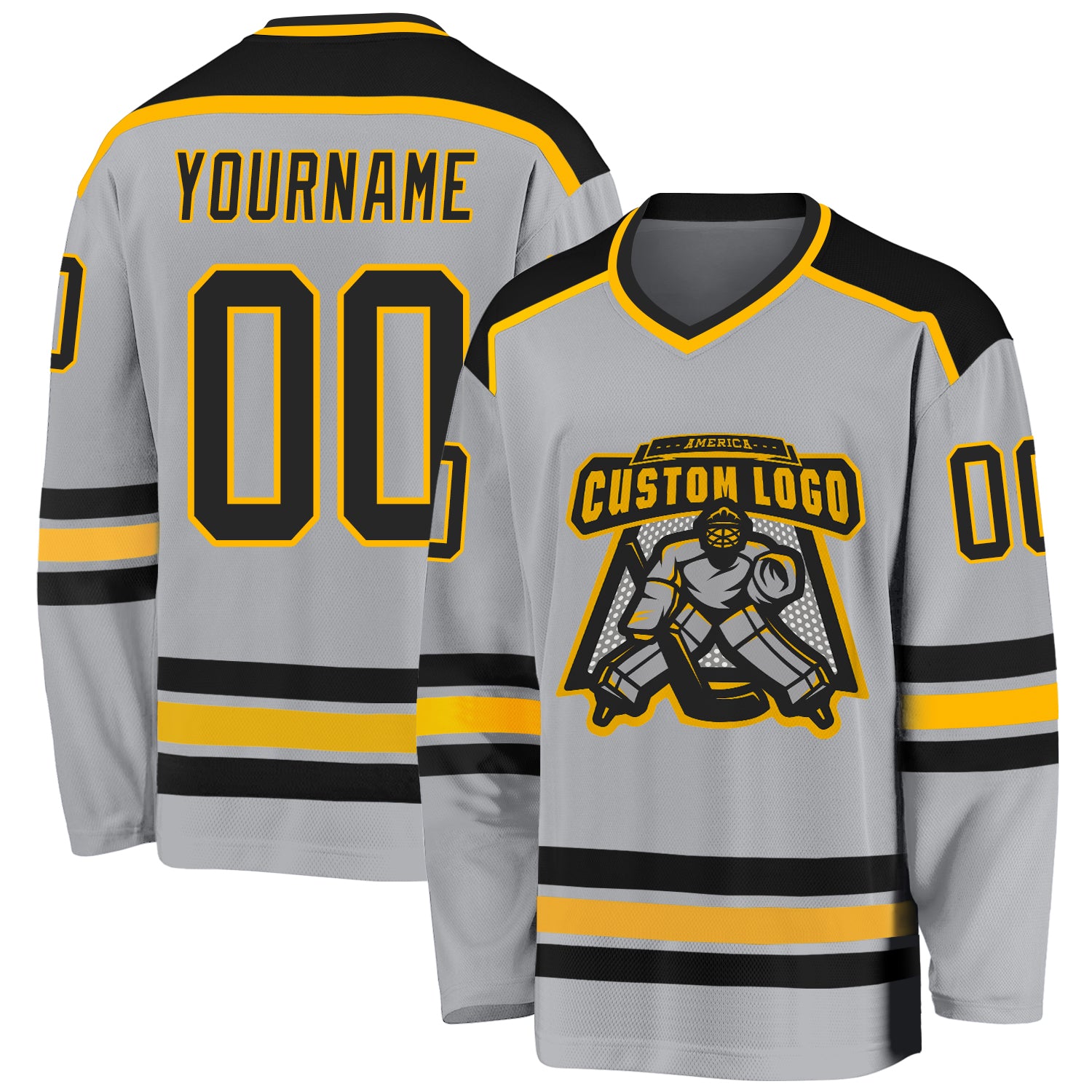 Custom Gray Black and Gold Hockey Jersey for Men and Women - Personalized Sports Apparel Custom Gray Black-Gold Hockey Jersey