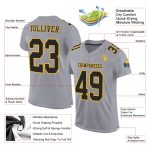 Custom Gray Black Gold Football Jersey - Authentic Mesh Design Custom Gray Black-Gold Mesh Authentic Football Jersey