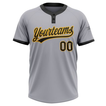 Custom Unisex Gray Black-Gold Softball Jersey - Two-Button Design, Soft Fabric Custom Gray Black-Gold Two-Button Unisex Softball