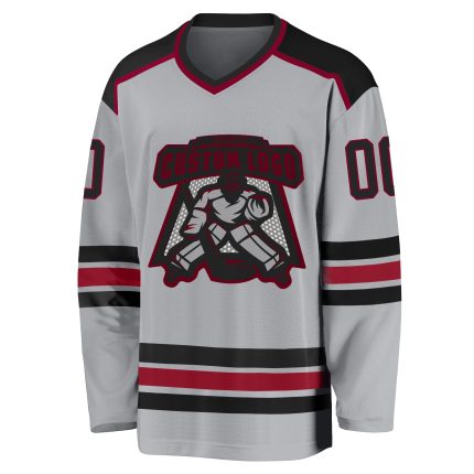 Custom Hockey Jersey Gray Black Maroon Design - Personalized Ice Sports Apparel Custom Gray Black-Maroon Hockey Jersey