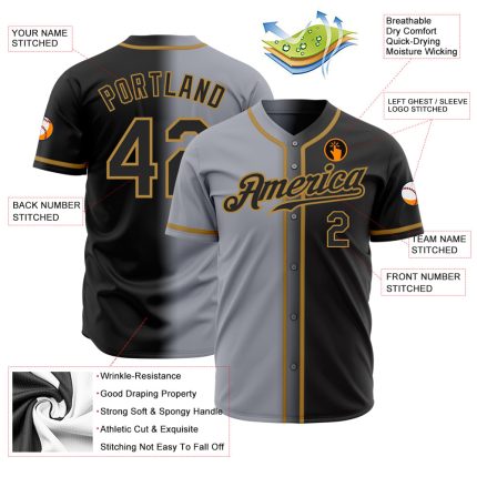 Custom Gray Black Old Gold Fade Baseball Jersey - Authentic Fashion Design Custom Gray Black-Old Gold Authentic Fade Fashion