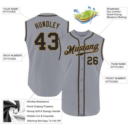 Custom Gray Black Old Gold Sleeveless Baseball Jersey - Authentic Design Custom Gray Black-Old Gold Authentic Sleeveless