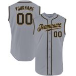 Custom Gray Black Old Gold Sleeveless Baseball Jersey - Authentic Design Custom Gray Black-Old Gold Authentic Sleeveless