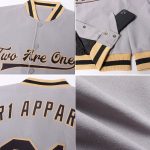 Custom Gray Black Old Gold Varsity Letterman Bomber Full-Snap Jacket Custom Gray Black-Old Gold Bomber Full-Snap Varsity