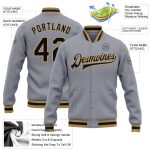 Custom Gray Black Old Gold Varsity Letterman Bomber Full-Snap Jacket Custom Gray Black-Old Gold Bomber Full-Snap Varsity