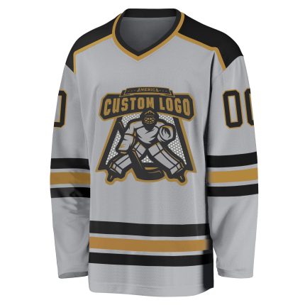 Custom Gray Black Old Gold Hockey Jersey | Personalized Team Apparel Custom Gray Black-Old Gold Hockey Jersey