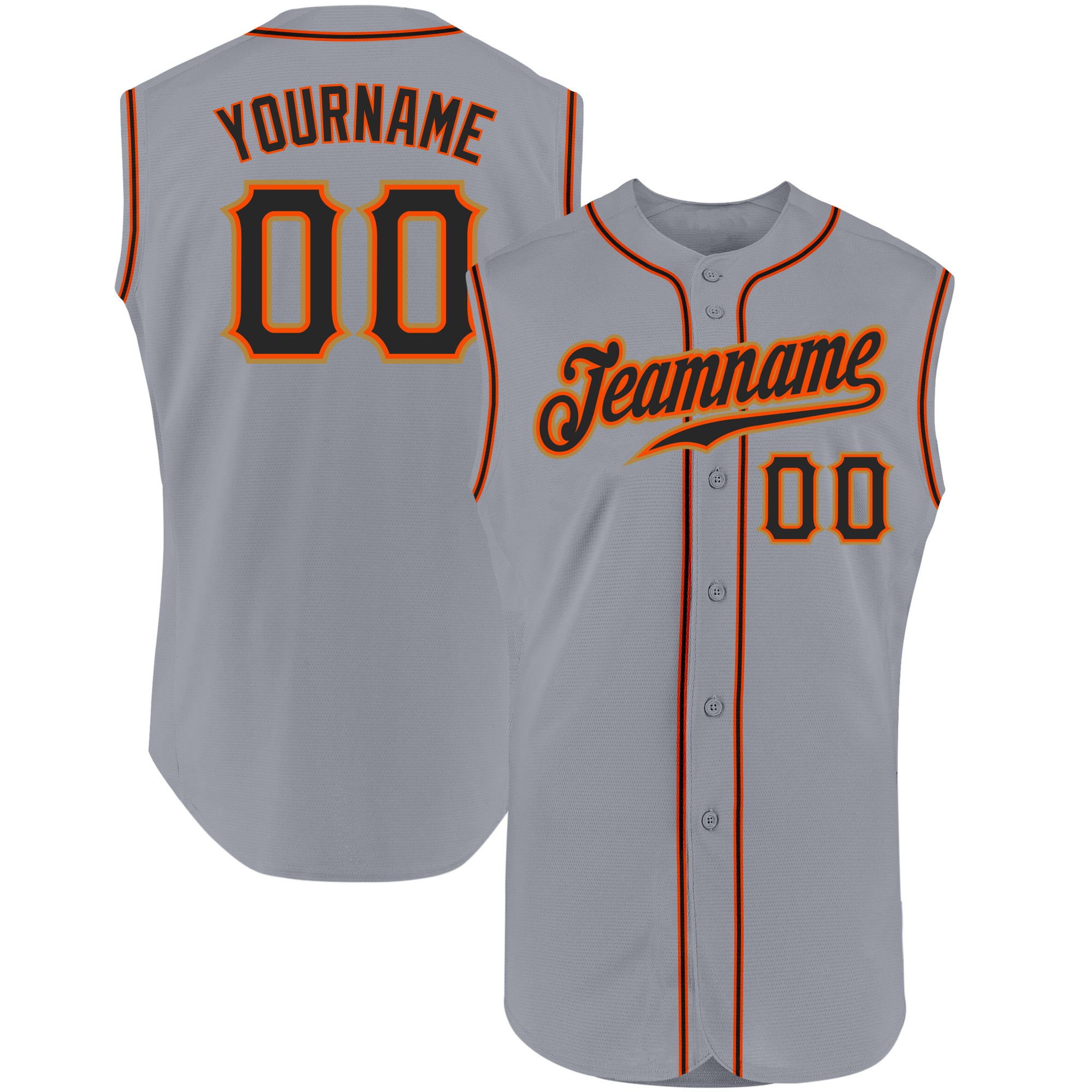 Custom Baseball Jersey Gray Black Orange Authentic Sleeveless Design Custom Gray Black-Orange Authentic Sleeveless Baseball