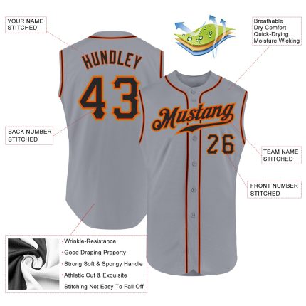 Custom Baseball Jersey Gray Black Orange Authentic Sleeveless Design Custom Gray Black-Orange Authentic Sleeveless Baseball