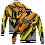 Custom 3D Pattern Bomber Jacket Gray Black Orange Gold Full-Snap Varsity Letterman Custom Gray Black Orange-Gold 3D Pattern