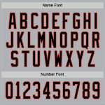 Custom gray, black and orange hockey jersey, side view