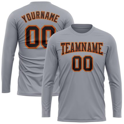 Custom Gray Black Orange Old Gold Performance Long Sleeve T-Shirt Custom Gray Black Orange-Old Gold Long Sleeve Performance