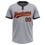 Custom Gray Black-Orange Two-Button Unisex Softball Jersey for Men and Women Custom Gray Black-Orange Two-Button Unisex Softball