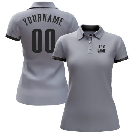 Custom Gray Black Performance Golf Polo Shirt for Men - Breathable, Stylish Athletic Wear Custom Gray Black Performance Golf