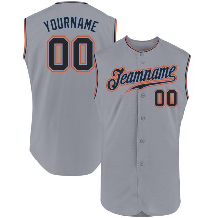 Custom Authentic Sleeveless Baseball Jersey - Gray Black Powder Blue Design Custom Gray Black-Powder Blue Authentic Sleeveless
