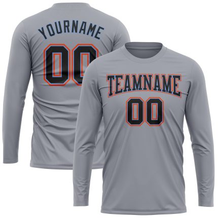 Custom Performance Long Sleeve T-Shirt in Gray, Black, Powder Blue & Orange Custom Gray Black Powder Blue-Orange Long Sleeve
